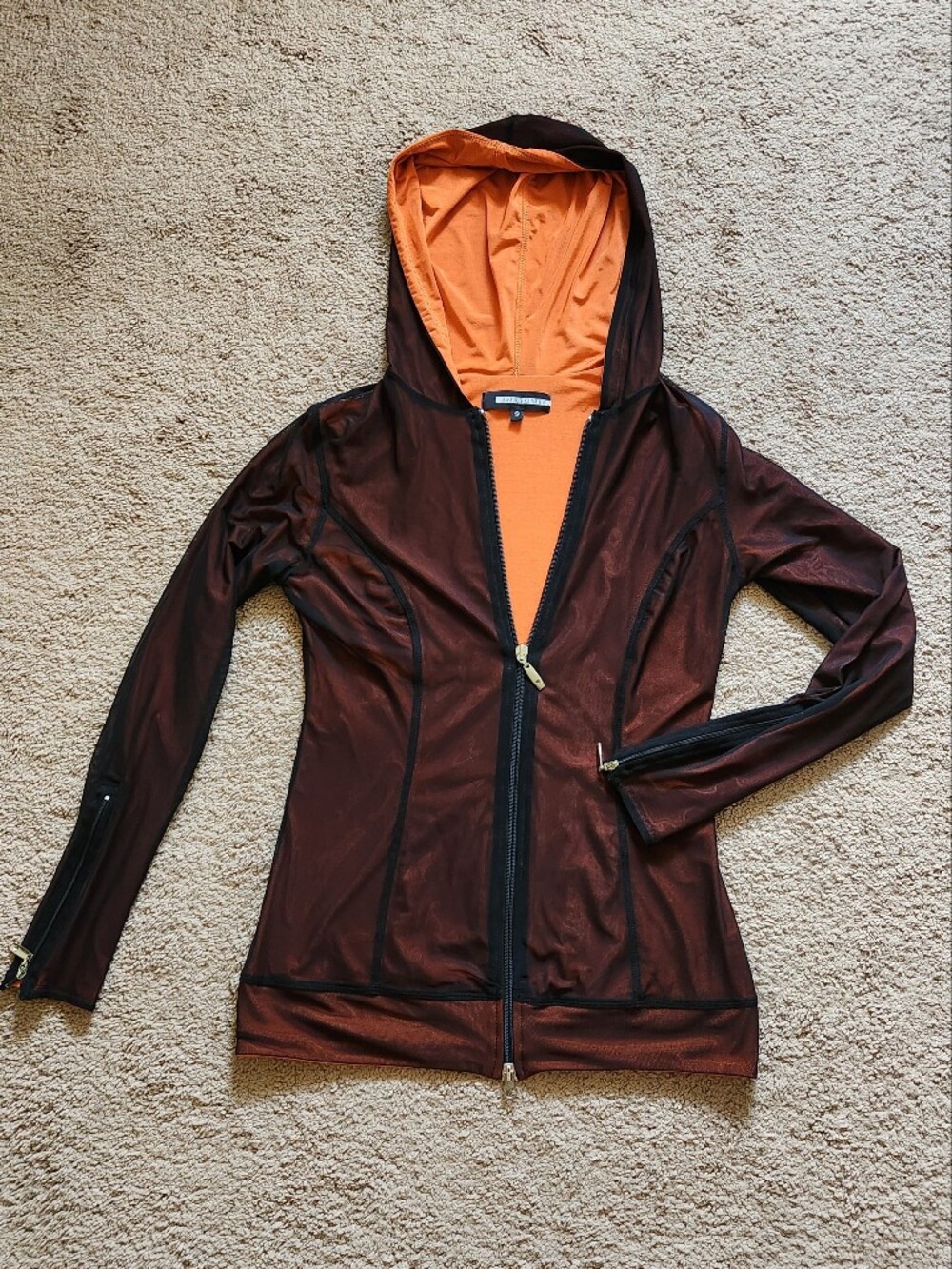 Y2K ANATOMIE Luxury Travel Layer Top Jacket Hooded Zip Mesh Stretch Goth Sheer S